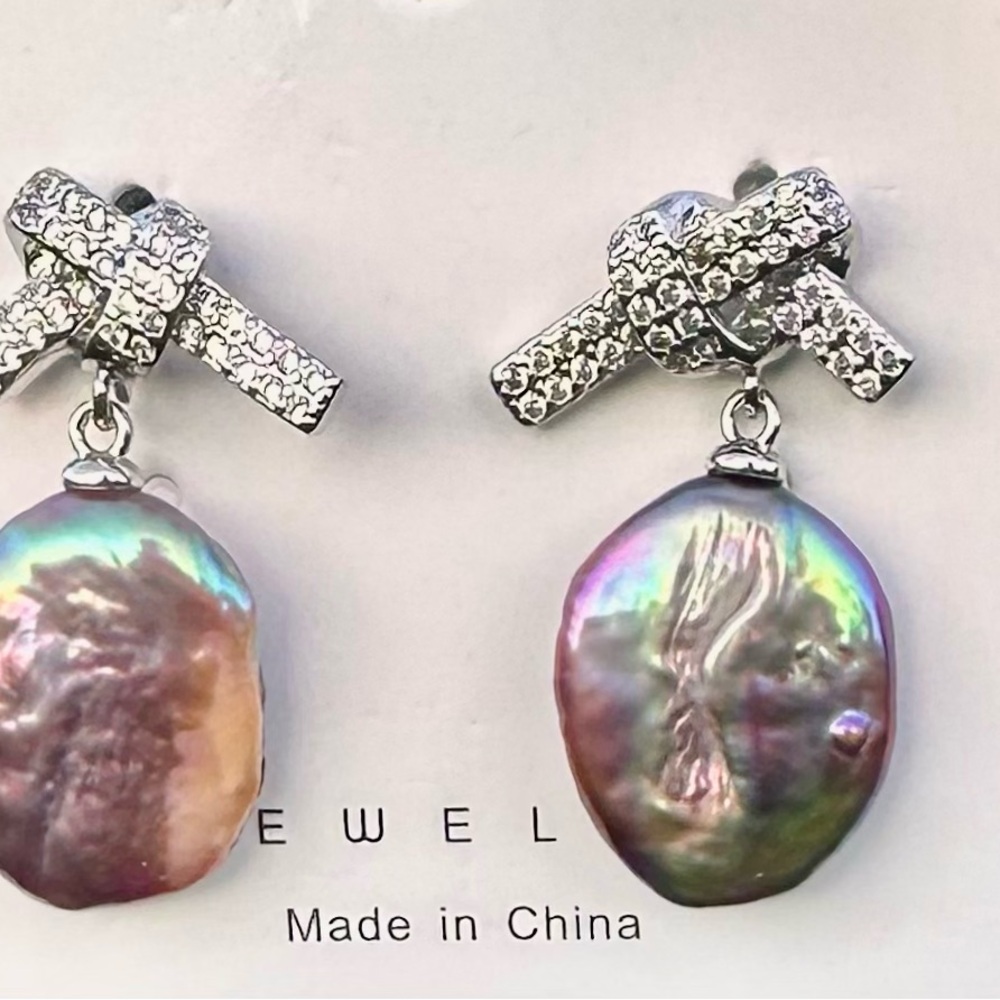 Silver and Iridescent Baroque Pearl Earrings